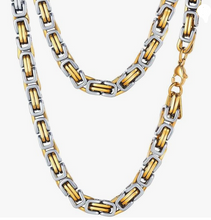 Load image into Gallery viewer, Gold & Silver 8mm Byzantine Two-Tone Stainless Steel Unisex Necklace CH23