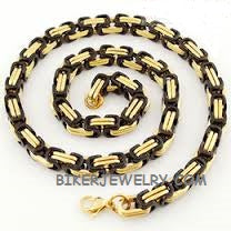 Load image into Gallery viewer, Black & Gold 5.5mm Byzantine Two-Tone Stainless Steel Unisex Necklace CH27