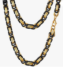 Load image into Gallery viewer, Black & Gold 5.5mm Byzantine Two-Tone Stainless Steel Unisex Necklace CH27