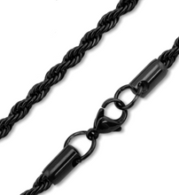 Load image into Gallery viewer, Solid 4mm Black Rope Chain / Necklace Stainless Steel CH8