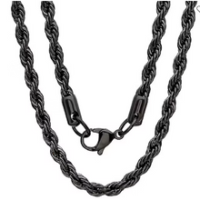 Load image into Gallery viewer, Solid 4mm Black Rope Chain / Necklace Stainless Steel CH8
