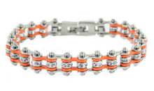 Load image into Gallery viewer, Jewelry Women's Motorcycle Bike Chain Bracelet Stainless Steel Silver & Orange SB101