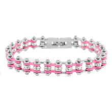Load image into Gallery viewer, Biker Jewelry Ladies Motorcycle Bike Chain Bracelet Stainless Steel Silver & Pink SB102