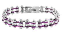 Load image into Gallery viewer, Women's Motorcycle Bike Chain Bracelet Stainless Steel Silver & Candy Purple SB104