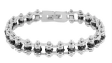 Load image into Gallery viewer, Womens Motorcycle Bike Chain Tennis Bracelet Stainless Steel Silver & Black Crystals SB107