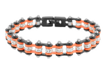 Load image into Gallery viewer, Ladies Motorcycle Bike Chain Bracelet Stainless Steel Black & Orange SB108