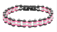 Load image into Gallery viewer, Ladies Motorcycle 8mm Bike Chain Tennis Bracelet Stainless Steel Black & Pink SB109