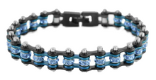 Load image into Gallery viewer, Ladies Motorcycle Bike Chain Stainless Steel Bracelet Black & Blue Police Edition SB113