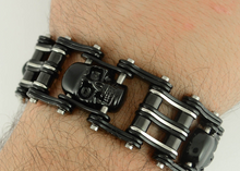 Load image into Gallery viewer, Heavy Metal Jewelry Men's Primary Motorcycle Bike Chain Skull Bracelet Black/Silver  Stainless Steel