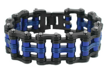 Load image into Gallery viewer, Biker Jewelry Men's Primary Motorcycle Bike Chain Bracelet Black/Blue Stainless Steel Police Edition SB117