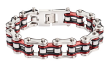 Load image into Gallery viewer, Heavy Metal Jewelry Men's Motorcycle Bike Chain Bracelet Stainless Steel Silver/Vintage Red/Black Double Link SB1220