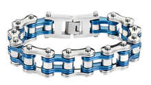 Load image into Gallery viewer, Biker Jewelry Men's Motorcycle Bike Chain Bracelet Stainless Steel Silver with Vintage Blue Double Link SB1240