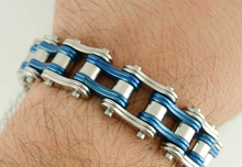 Load image into Gallery viewer, Biker Jewelry Men's Motorcycle Bike Chain Bracelet Stainless Steel Silver with Vintage Blue Double Link SB1240