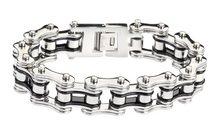 Load image into Gallery viewer, Heavy Metal Jewelry Men's Motorcycle Bike Chain Bracelet Stainless Steel Silver & Black SB126