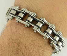 Load image into Gallery viewer, Heavy Metal Jewelry Men's Motorcycle Bike Chain Bracelet Stainless Steel Silver & Black SB126