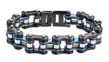 Load image into Gallery viewer, Men's Motorcycle Bike Chain Biker Bracelet Stainless Steel Black & Blue Double Link SB1291