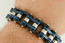 Load image into Gallery viewer, Men's Motorcycle Bike Chain Biker Bracelet Stainless Steel Black & Blue Double Link SB1291
