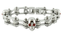 Load image into Gallery viewer, Ladies Motorcycle Bike Chain Stainless Steel Bracelet Red Eyed Skulls SB133