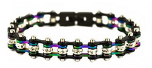 Load image into Gallery viewer, Jewelry Ladies Motorcycle Bike Chain Bracelet Stainless Steel Black & Rainbow SB134