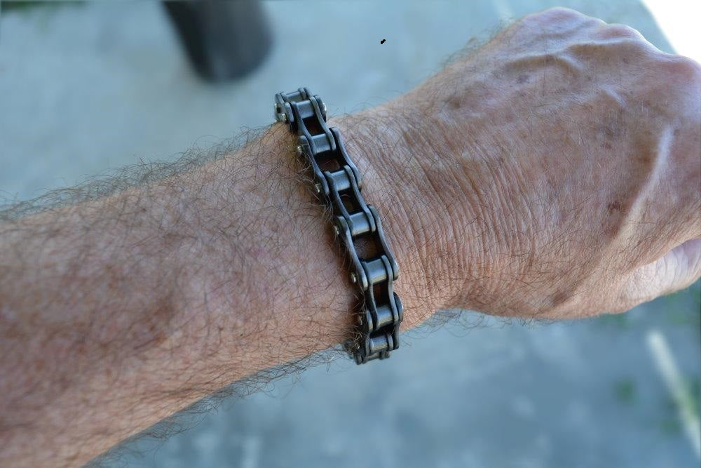 Gunmetal Motorcycle Chain Bracelet - Stainless Steel 316L, 13/16mm Width, Men's Jewelry