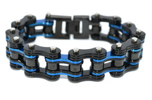 Load image into Gallery viewer, Biker Jewelry Men's Motorcycle Bike Chain Bracelet Black/Electric Blue Police Edition SB150