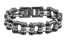 Load image into Gallery viewer, Biker Jewelry Men's Motorcycle Bike Chain Bracelet Stainless Steel Gunmetal & Silver SB152