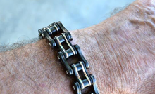 Load image into Gallery viewer, Biker Jewelry Men's Motorcycle Bike Chain Bracelet Stainless Steel Gunmetal & Silver SB152