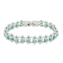 Load image into Gallery viewer, March Women's Stainless Steel Motorcycle Bracelet with Aquamarine Crystals SB166