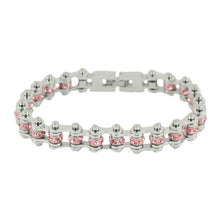 Load image into Gallery viewer, Birth Stone Jewelry Ladies Motorcycle Bike Chain Birthstone Bracelet Stainless Steel October Pink Tourmaline SB167
