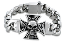 Load image into Gallery viewer, Stainless Steel Iron Cross & Skull Biker Bracelet Curb Link SB16