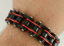 Load image into Gallery viewer, Men's Heavy Metal Jewelry Motorcycle Bike Chain Bracelet Stainless Steel Black & Red Firefighter SB178