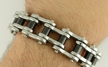 Load image into Gallery viewer, Motorcycle Bike Chain Bracelet Black Center Heavy Metal Jewelry SB181