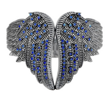 Load image into Gallery viewer, Jewelry Women's Angel Wings Cuff/Bangle/Bracelet Blue Stones Stainless Steel SB183