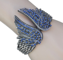 Load image into Gallery viewer, Jewelry Women's Angel Wings Cuff/Bangle/Bracelet Blue Stones Stainless Steel SB183