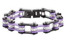 Load image into Gallery viewer, Womans Motorcycle Bike Chain Stainless Steel Bracelet Black and Violet SB192