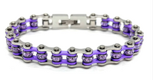 Load image into Gallery viewer, Heavy Metal Jewelry Women's Motorcycle Bike Chain Bracelet Stainless Steel Purple & Purple Stones SB200