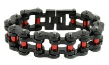 Load image into Gallery viewer, Biker Jewelry Men's Motorcycle Bike Chain Bracelet  Black/Red  Stainless Steel SB222