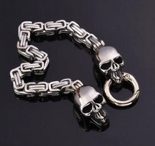 Load image into Gallery viewer, Stainless Steel Unisex Byzantine Dual Skull Biker Bracelet SB224