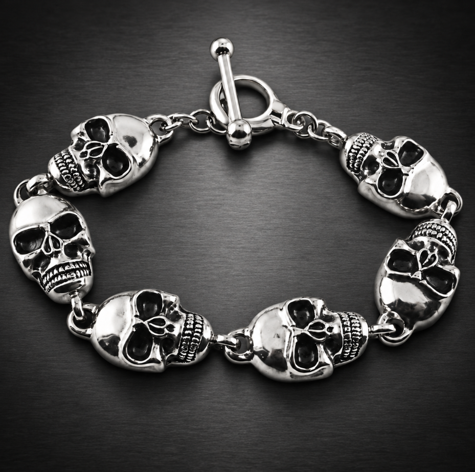 Men's 16mm Toggle Skulls Link Bracelet Biker Stainless Steel SB225