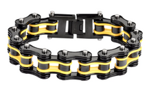 Load image into Gallery viewer, Biker Jewelry Motorcycle Bike Chain Bracelet Stainless Steel Black & Yellow SB234