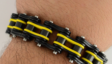 Load image into Gallery viewer, Biker Jewelry Motorcycle Bike Chain Bracelet Stainless Steel Black & Yellow SB234