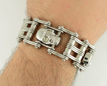 Load image into Gallery viewer, Skull Jewelry Men's Primary Motorcycle Bike Chain Bracelet Skull Links Stainless Steel SB25