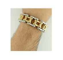Load image into Gallery viewer, Biker Jewelry Men's Motorcycle Bike Chain Bracelet Silver/Gold Stainless Steel SB34