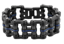 Load image into Gallery viewer, Men's Primary Motorcycle Bike Chain Bracelet Black/Blue Line Stainless Steel Police SB3