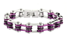 Load image into Gallery viewer, Purple Jewelry Ladies Motorcycle Bike Chain Stainless Steel Bracelet Silver & Candy Purple SB40