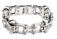 Load image into Gallery viewer, Biker Jewelry Men's Motorcycle Skull Bike Chain Motorcycle Bracelet Stainless Steel Chrome SB45