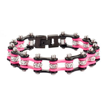 Load image into Gallery viewer, Biker Jewelry Women's Motorcycle Bike Chain Stainless Steel Bracelet Black and Pink SB50