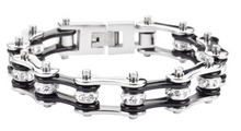 Load image into Gallery viewer, Biker Jewelry Ladies Motorcycle Bike Chain Stainless Steel Bracelet Silver & Black SB52
