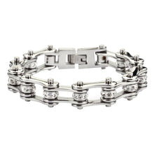 Load image into Gallery viewer, Ladies 1/2 inch Wide All Stainless with Crystals Motorcycle Bike Chain Tennis Bracelet SB53