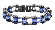 Load image into Gallery viewer, Biker Jewelry Ladies Motorcycle Bike Chain Stainless Steel Bracelet Black & Blue SB59
